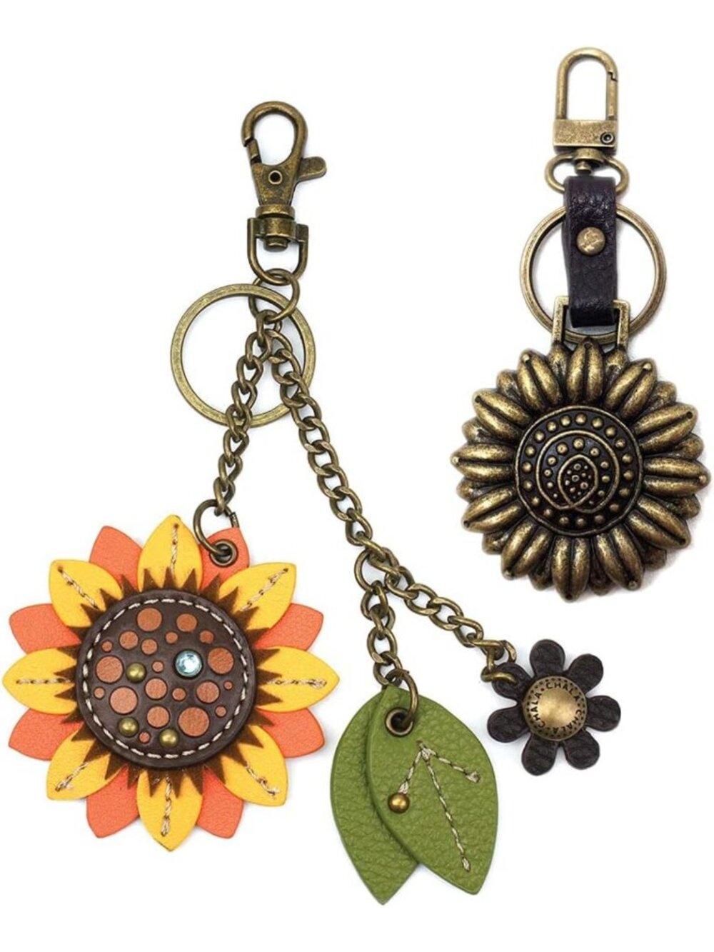 Mini Purse Charm Key Fob - Cute Animal Design, Leather & Metal Sunflower
